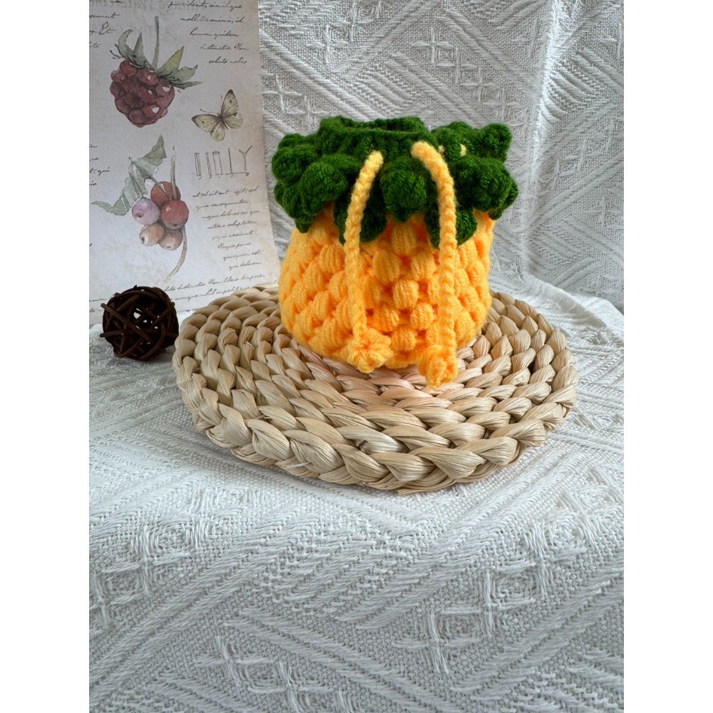 編織毛線小收納包 鳳梨 棕欖樹-規格圖3