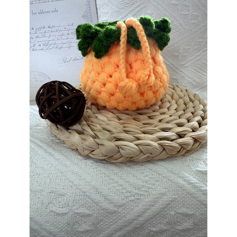 編織毛線小收納包 鳳梨 棕欖樹-規格圖3