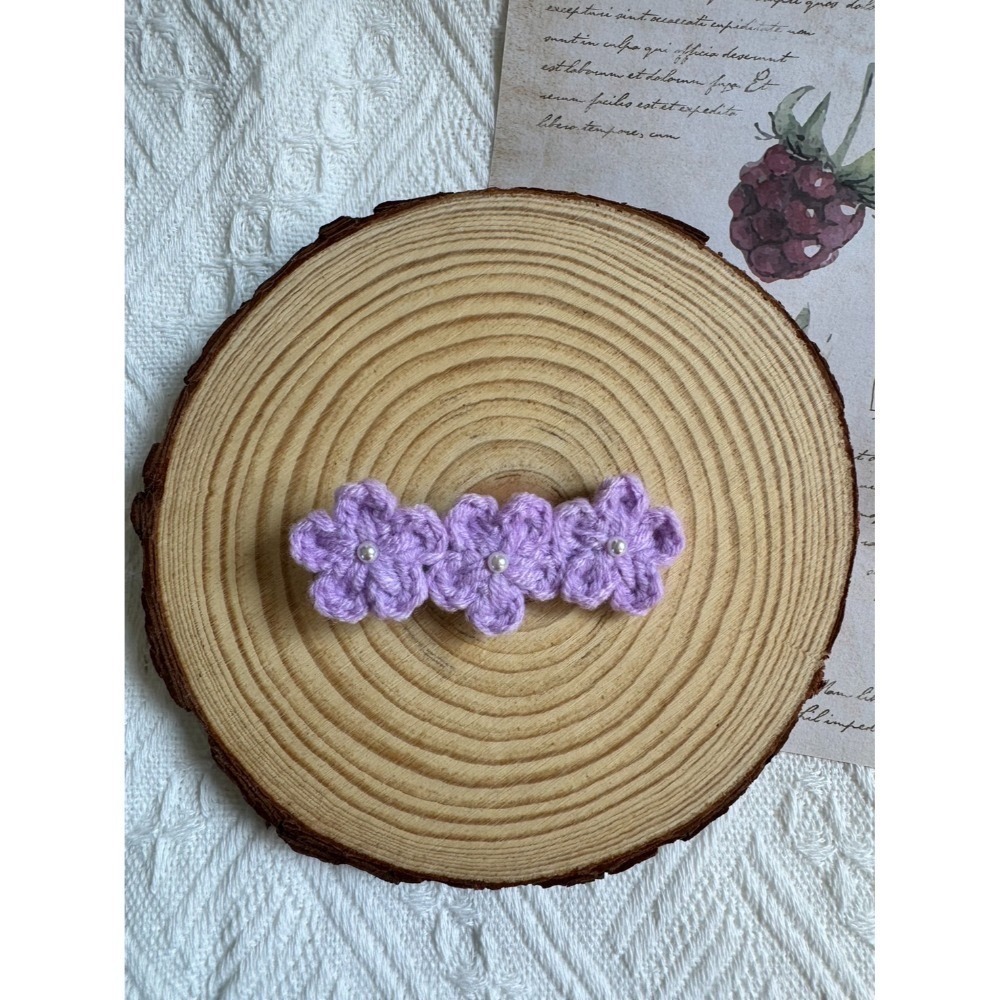 編織手作髮夾  小珍珠小花髮夾(三朵) 毛線手作髮夾-規格圖4