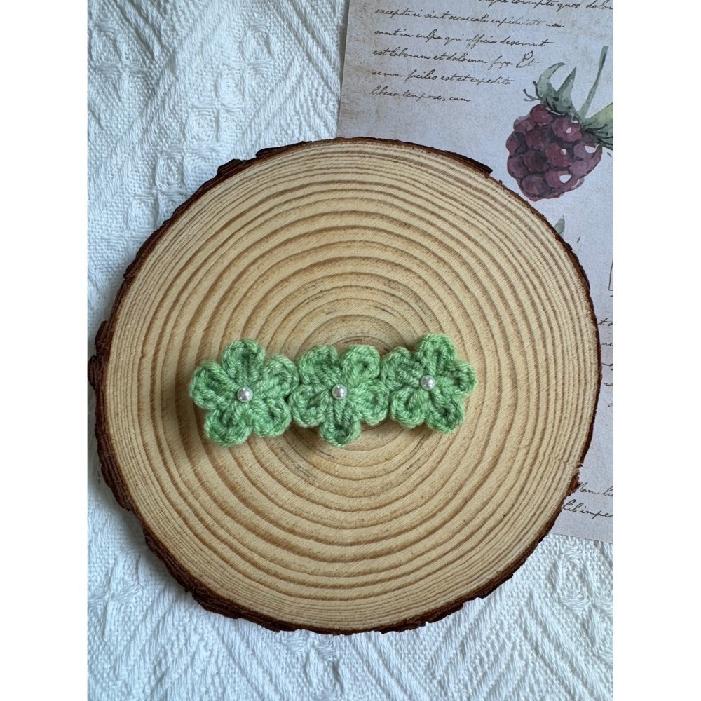 編織手作髮夾  小珍珠小花髮夾(三朵) 毛線手作髮夾-規格圖4