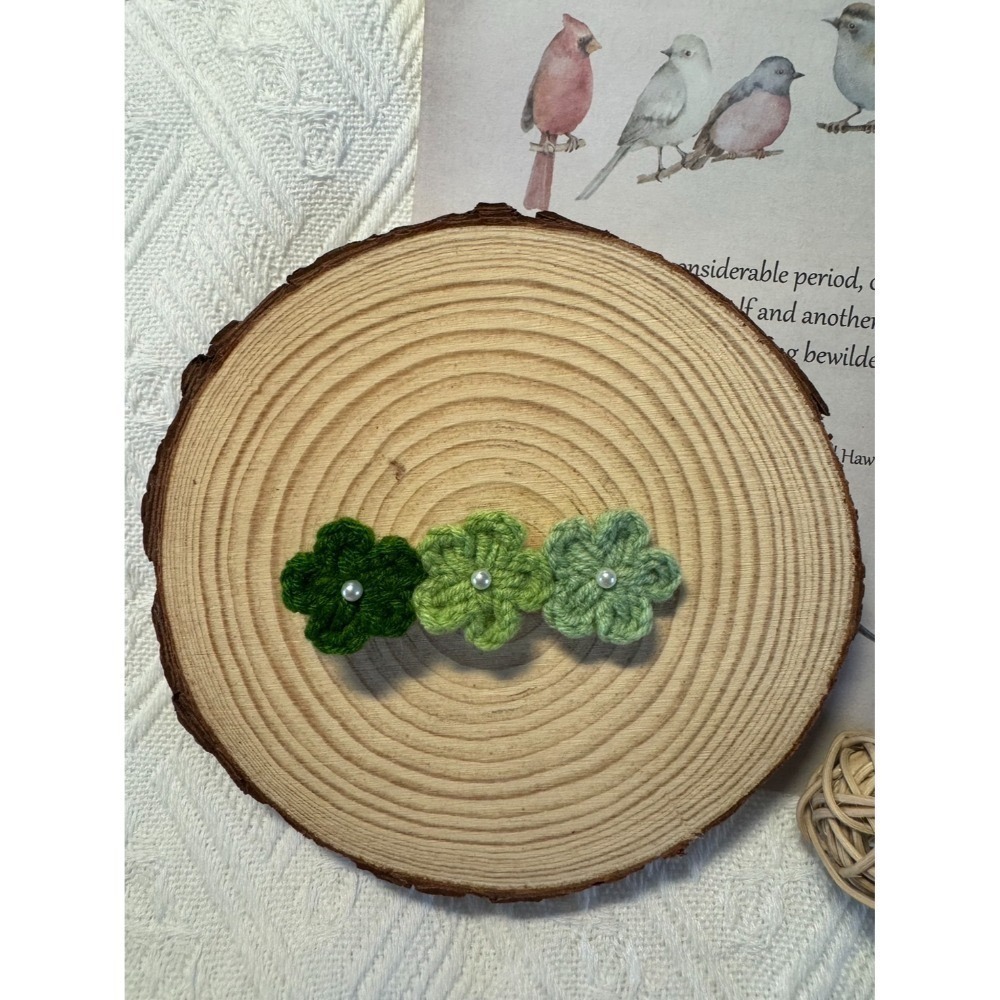 編織手作髮夾  小珍珠小花髮夾(三朵) 毛線手作髮夾-規格圖4