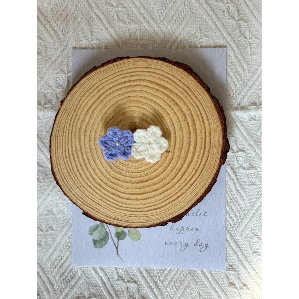 編織手作髮夾 小珍珠小花髮夾(兩朵) 毛線手作髮夾-規格圖3