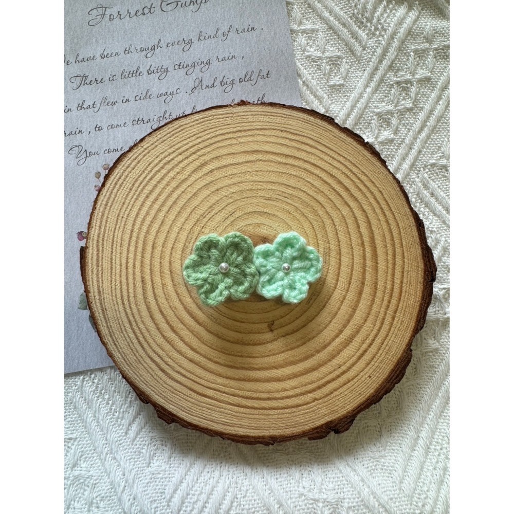 編織手作髮夾 小珍珠小花髮夾(兩朵) 毛線手作髮夾-規格圖3