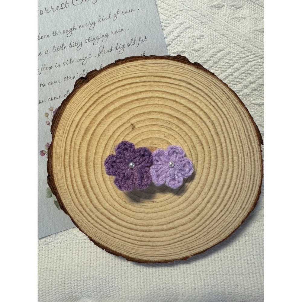 編織手作髮夾 小珍珠小花髮夾(兩朵) 毛線手作髮夾-規格圖3