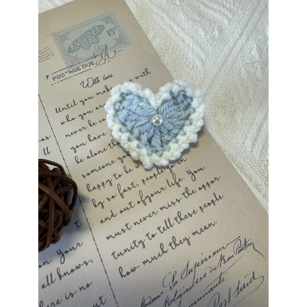 毛線裝飾別針  雙色珍珠愛心別針 安全別針 手作編織別針-規格圖3