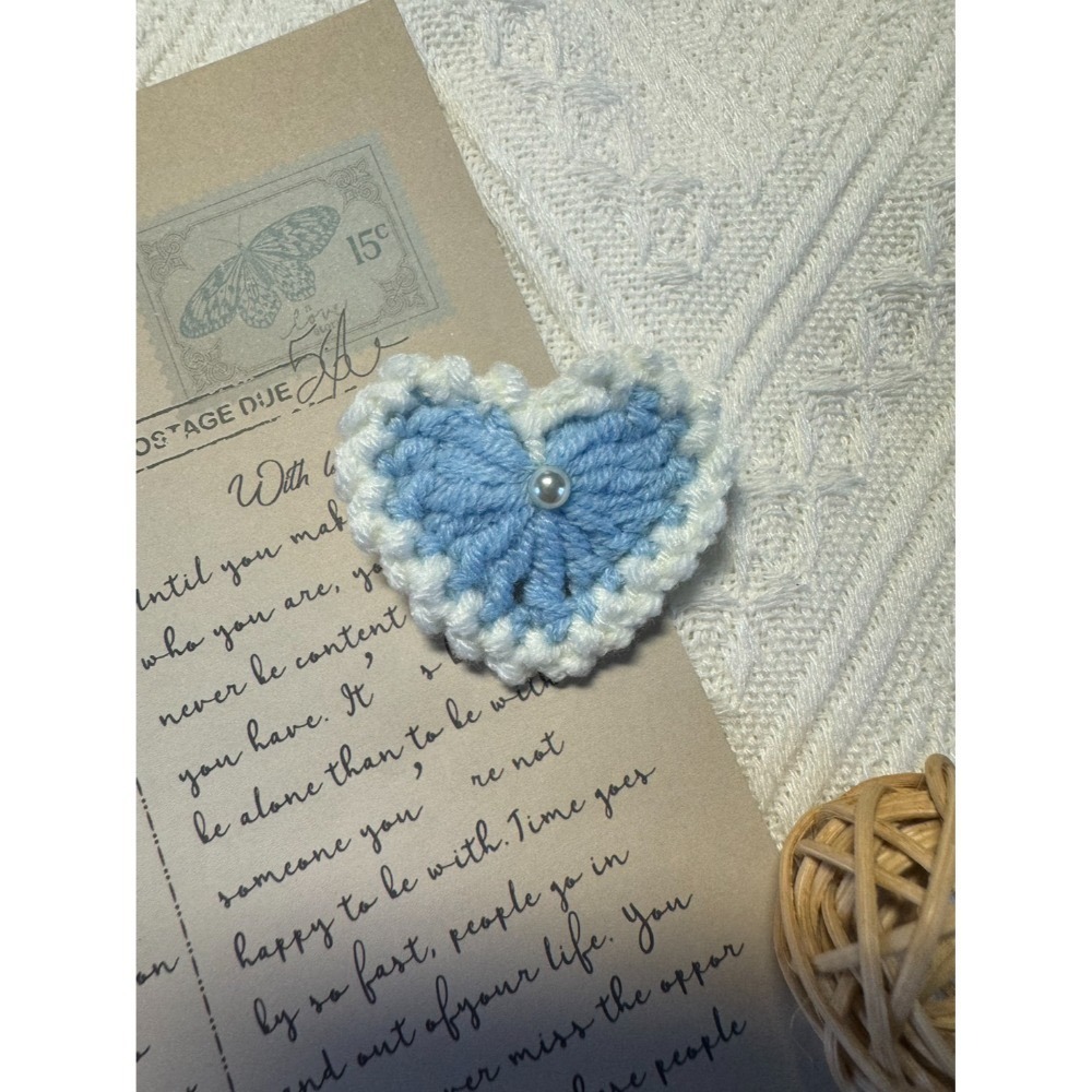 毛線裝飾別針  雙色珍珠愛心別針 安全別針 手作編織別針-規格圖3