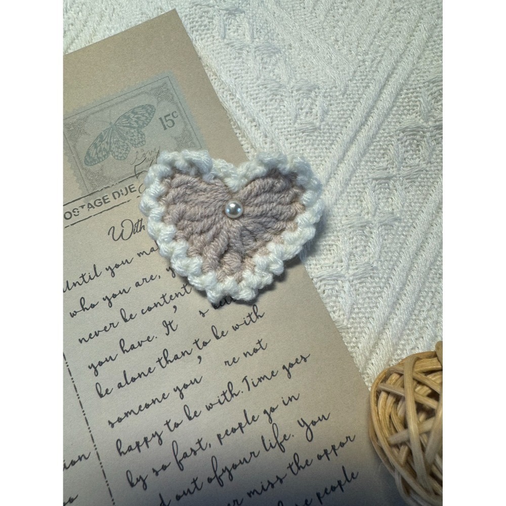 毛線裝飾別針  雙色珍珠愛心別針 安全別針 手作編織別針-規格圖3