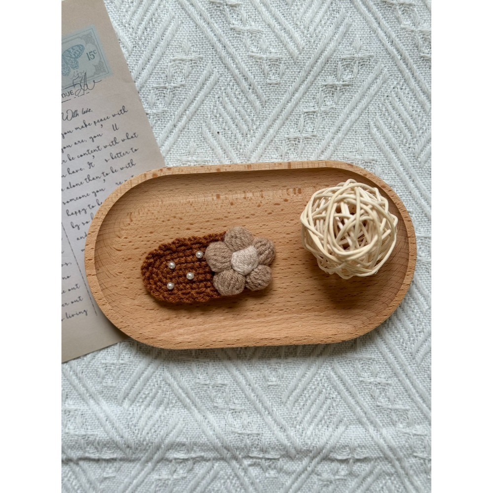 編織毛線髮夾 小花髮夾  小珍珠蝴蝶髮夾 毛線手作髮夾-規格圖3