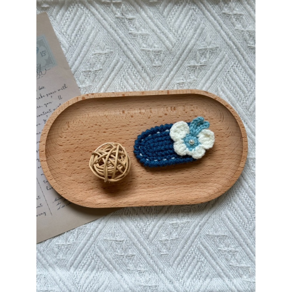 編織毛線髮夾 小花髮夾  小珍珠蝴蝶髮夾 毛線手作髮夾-規格圖3