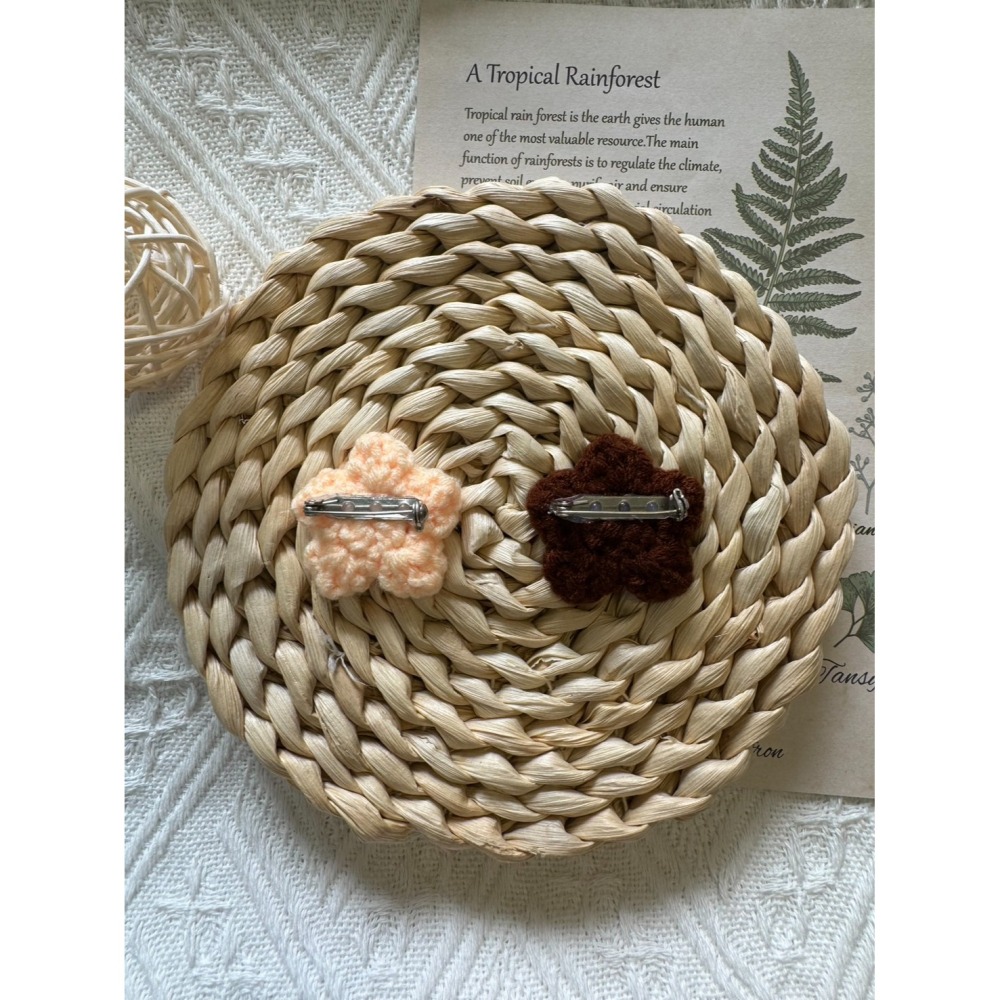 毛線裝飾別針  珍珠星星別針 安全別針 手作編織別針-細節圖2