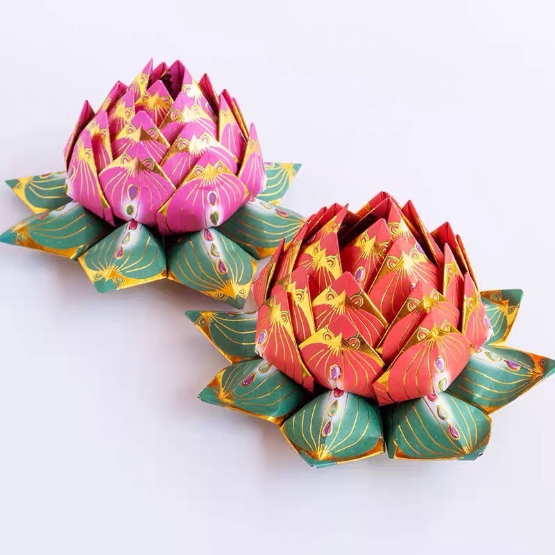 【金彩堂紙藝】九色蓮花雙面燙金紙｜立體蓮花金｜祭拜供佛｜拜拜金紙｜蓮花紙｜祈福金紙｜燒化金紙-細節圖5
