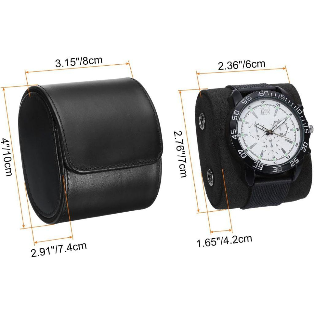 雙開黑色旅行真皮單只錶盒 頭層皮真皮手錶收納盒 單表位真皮旅行手錶盒 真皮表盒 黑色單只裝頭層皮錶盒全開12-細節圖2