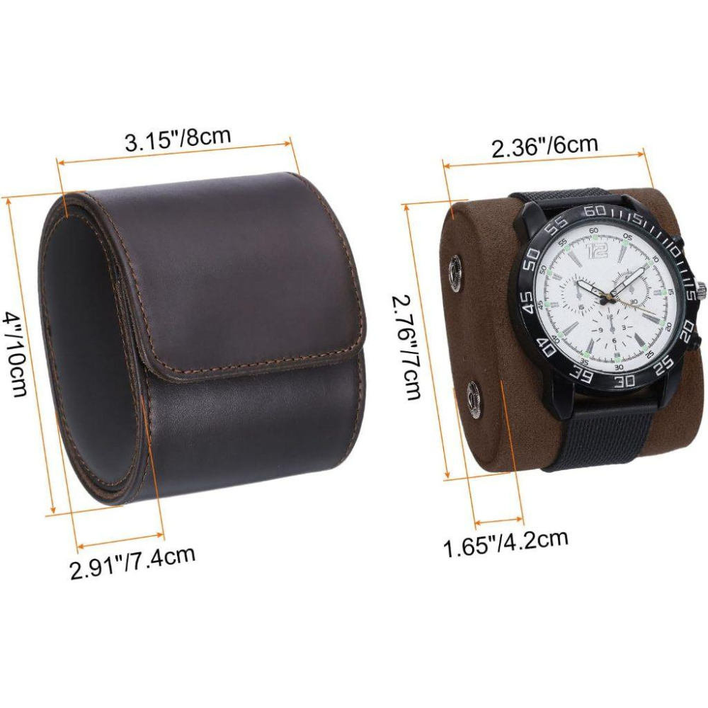 雙開深咖啡色單支旅行用錶盒 頭層皮單只快扣錶盒 單支入真皮手錶收納盒 出國用真皮旅行錶盒 真皮攜帶錶盒-細節圖2
