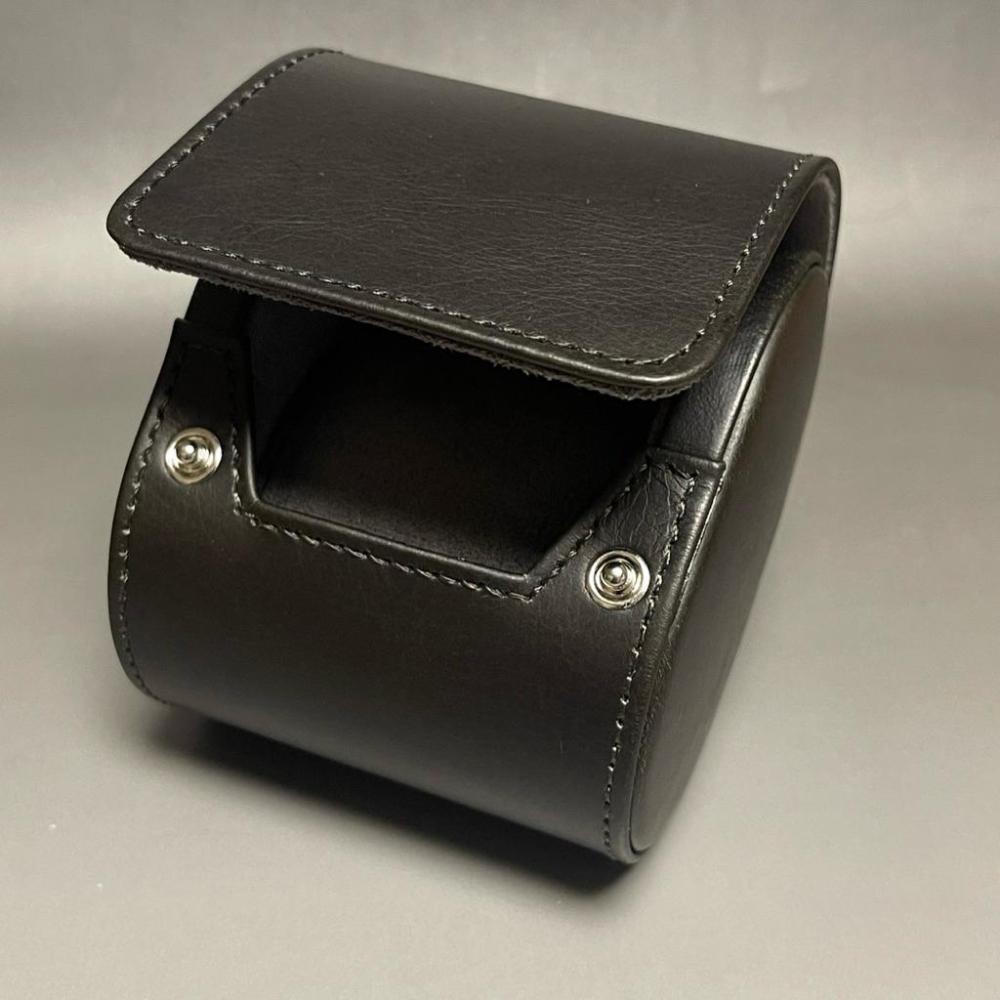 小牛皮黑色單支旅行真皮錶盒 真皮原皮紋手錶收納包 （原生皮紋 每只均不同）腕錶收藏旅行包-細節圖7