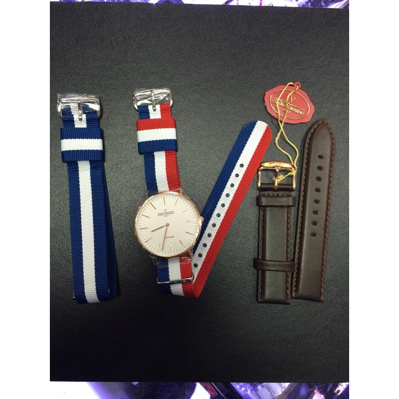 范倫鐵諾 薄型 大錶面簡約線條刻度時尚-帆布錶帶-細節圖3