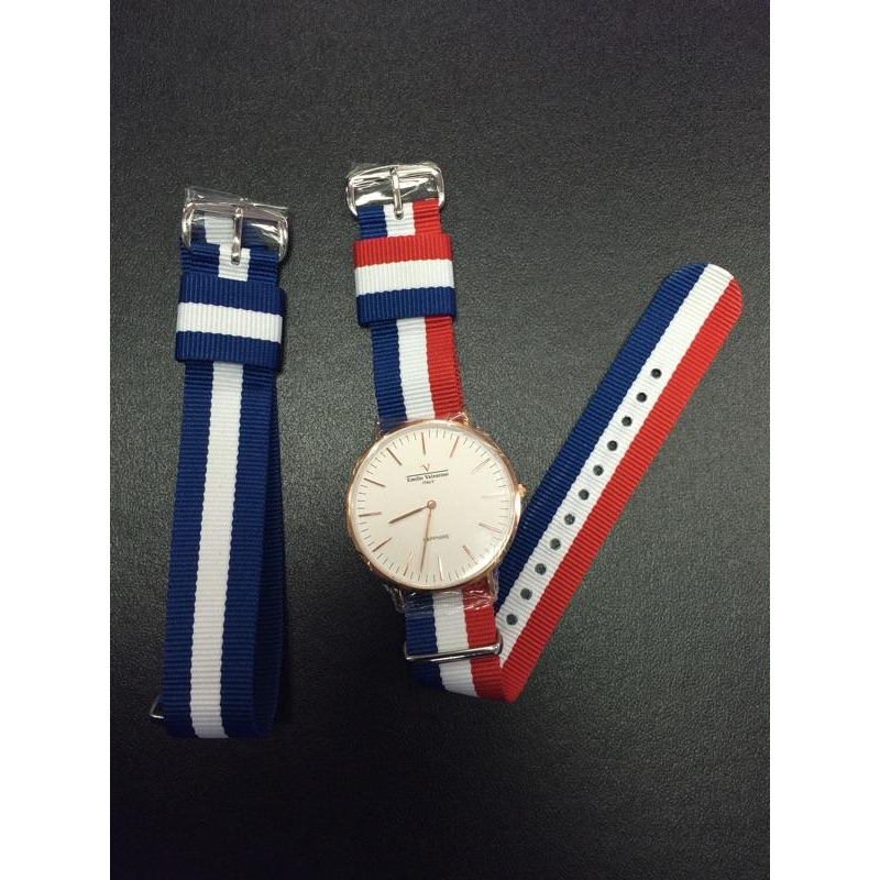 范倫鐵諾 薄型 大錶面簡約線條刻度時尚-帆布錶帶-細節圖4