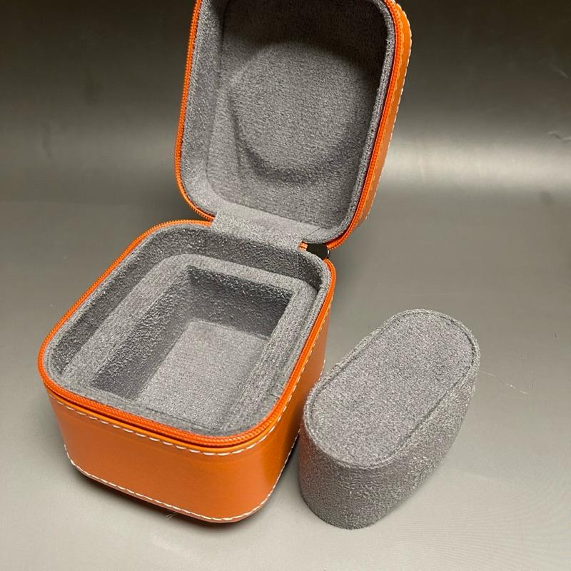 單支裝方型拉鍊式旅行錶盒 行動皮盒 保護錶盒  PU皮表盒  旅行盒-橘色-細節圖4