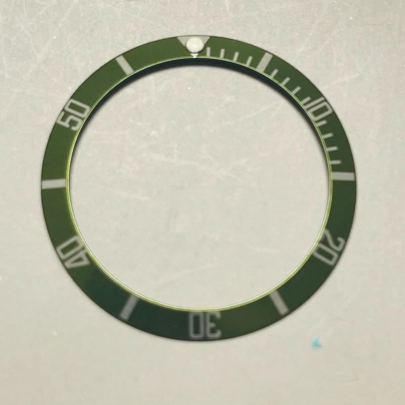 老款水鬼 替用鋁圈  16610經典老款 水鬼代用圈  數字計時圈  黑色、綠色及藍色外圈 外徑37.6mm 綠圈-細節圖2