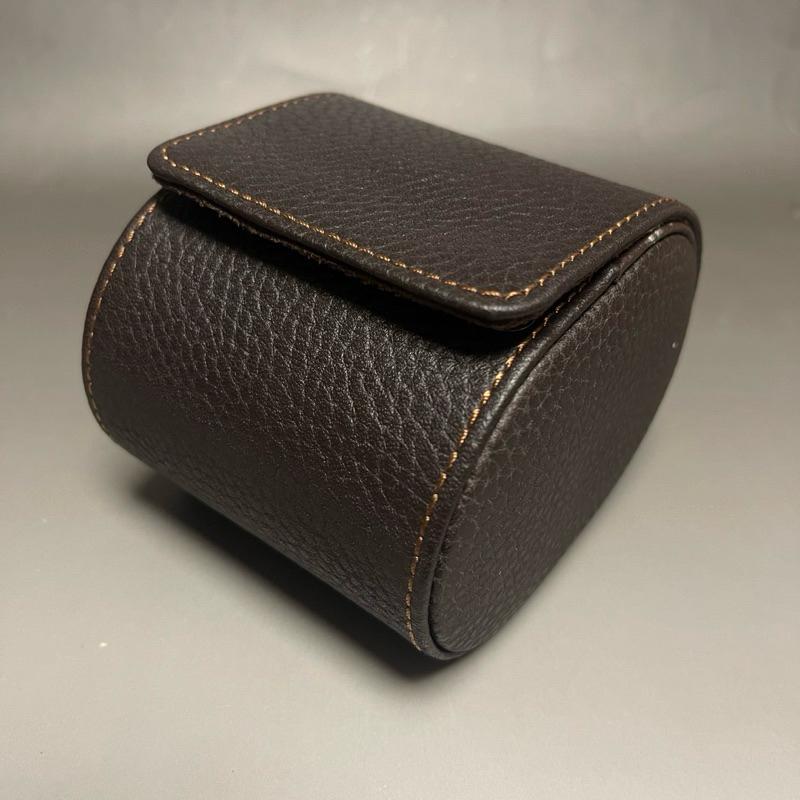 手工頭層牛皮製作 單支旅行真皮荔技紋錶盒 頭層皮手錶收納包 腕錶收藏旅行包 頭層皮 牛皮 咖啡色錶盒-細節圖4