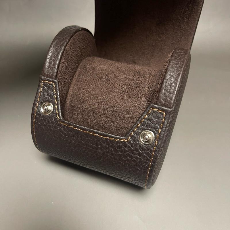 手工頭層牛皮製作 單支旅行真皮荔技紋錶盒 頭層皮手錶收納包 腕錶收藏旅行包 頭層皮 牛皮 咖啡色錶盒-細節圖6