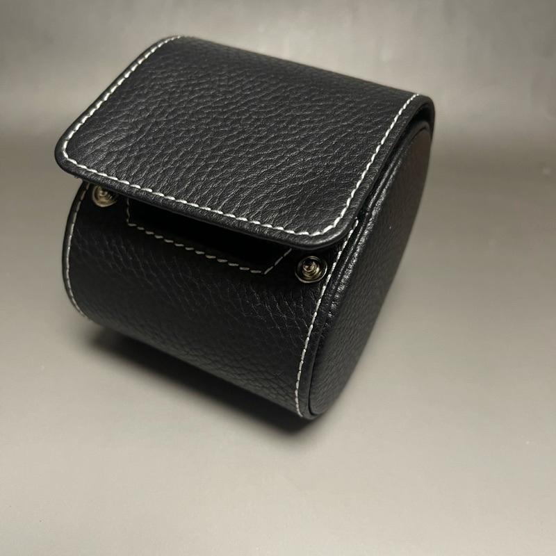 手工頭層牛皮製作 單支旅行真皮荔技紋錶盒 頭層皮手錶收納包 腕錶收藏旅行包 頭層皮 牛皮 黑色荔技紋錶盒-細節圖6