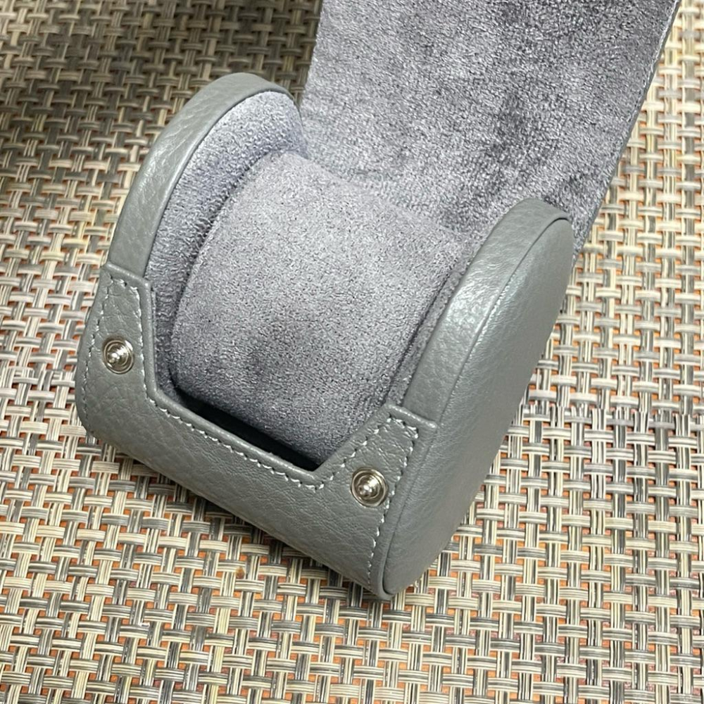 手工頭層牛皮製作 單支旅行真皮荔技紋錶盒 頭層皮手錶收納包 腕錶收藏旅行包 頭層皮 牛皮 灰色錶盒-細節圖5