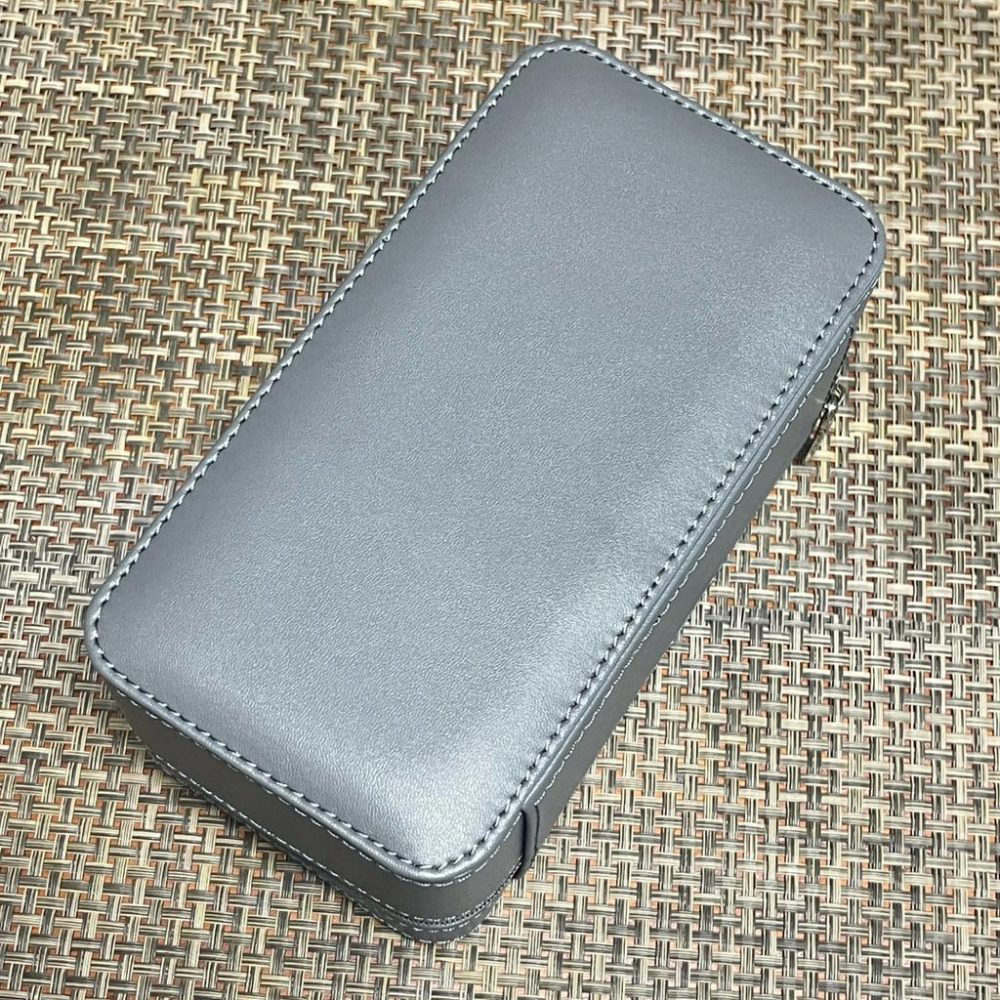 三支裝旅行超纖皮革灰色錶盒 超纖皮手錶收納包 腕錶收藏旅行包 拉鏈式 三支方型錶盒 灰色超纖皮革錶盒-細節圖2