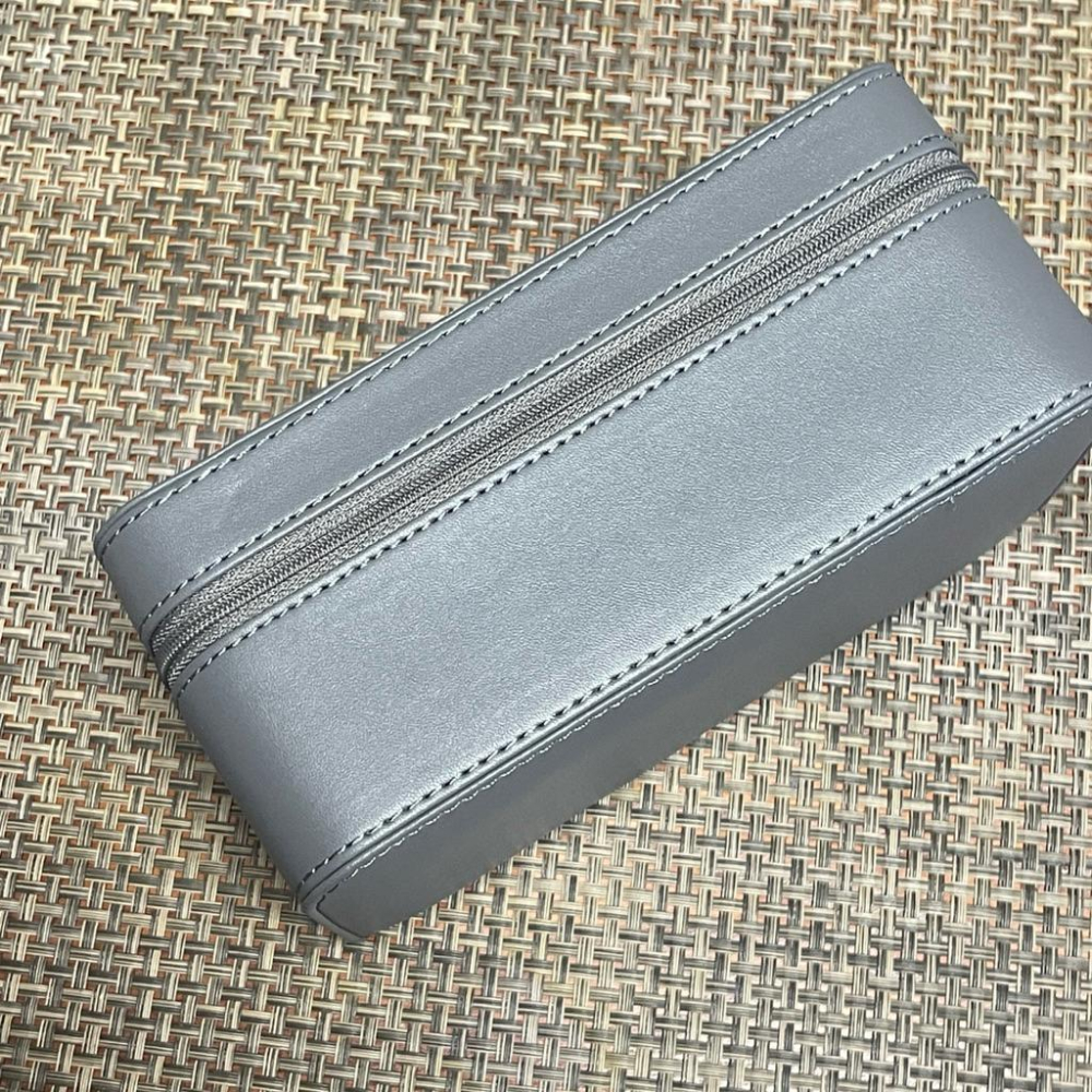 三支裝旅行超纖皮革灰色錶盒 超纖皮手錶收納包 腕錶收藏旅行包 拉鏈式 三支方型錶盒 灰色超纖皮革錶盒-細節圖3