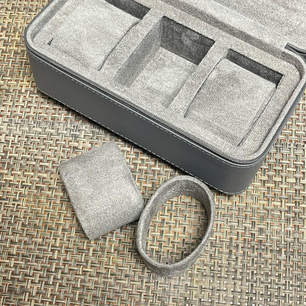 三支裝旅行超纖皮革灰色錶盒 超纖皮手錶收納包 腕錶收藏旅行包 拉鏈式 三支方型錶盒 灰色超纖皮革錶盒-細節圖6