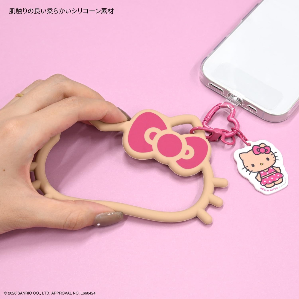 日本代購 MultiRing 烤焦曬黑Kitty大頭矽膠手機防摔手環 手機掛繩掛環 矽膠手機環 墊片 凱蒂-細節圖3