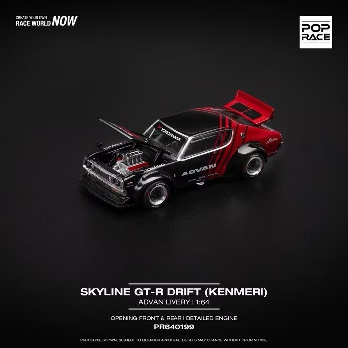 POP RACE 1/64 日產 NISSAN SKYLINE GT-R DRIFT ADVAN 橫濱輪胎式樣 寬體-細節圖2