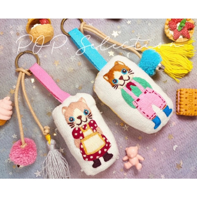 Meow～🐈  手工日式 刺繡貓咪娃娃 鑰匙圈-細節圖2