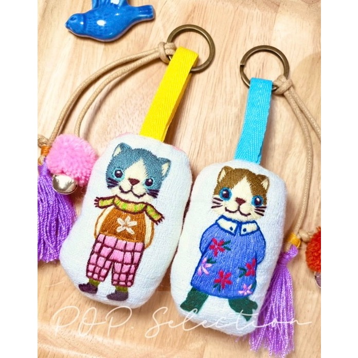 Meow～🐈  手工日式 刺繡貓咪娃娃 鑰匙圈-細節圖5