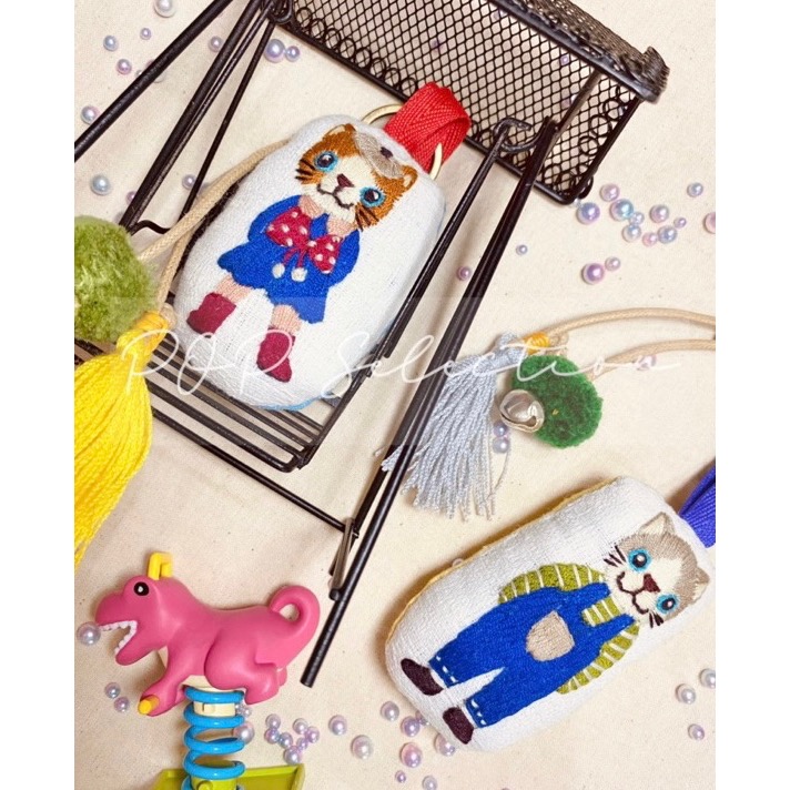 Meow～🐈  手工日式 刺繡貓咪娃娃 鑰匙圈-細節圖6