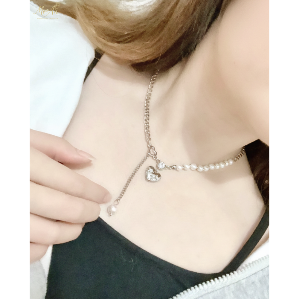 Mo&An飾品✨柔光之心－流蘇愛心珍珠項鏈 CK-02【台灣現貨】-細節圖3