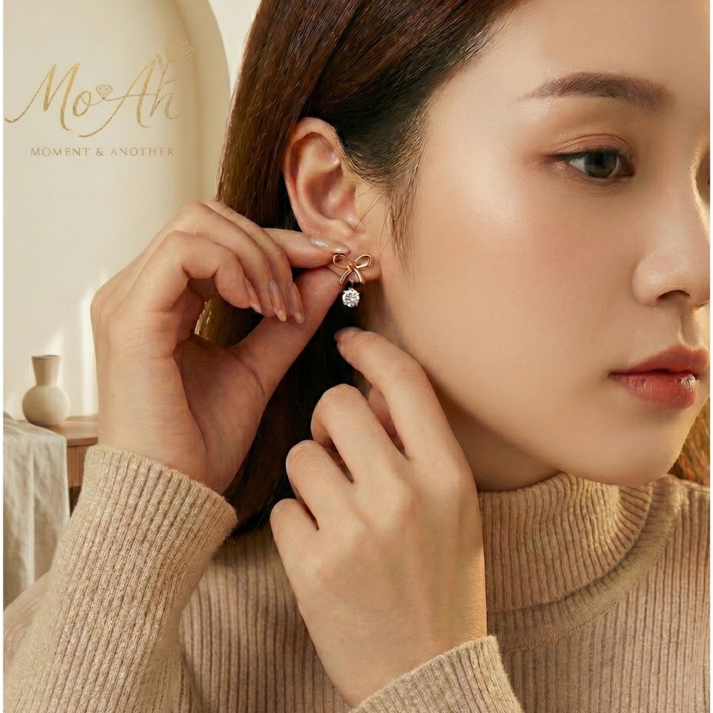 Mo&An飾品✨[925銀針] 繫光－玫瑰金蝴蝶結耳釘 NE-06【台灣現貨】-細節圖3