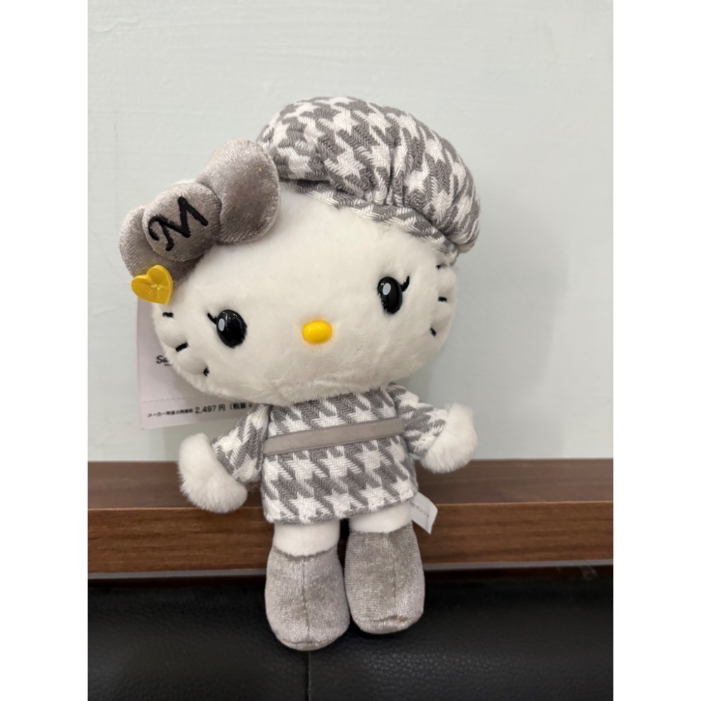 日本新發售 黑白千鳥格 千金風HELLO KITTY絨毛娃娃吊飾 髮夾組 收納包-規格圖6