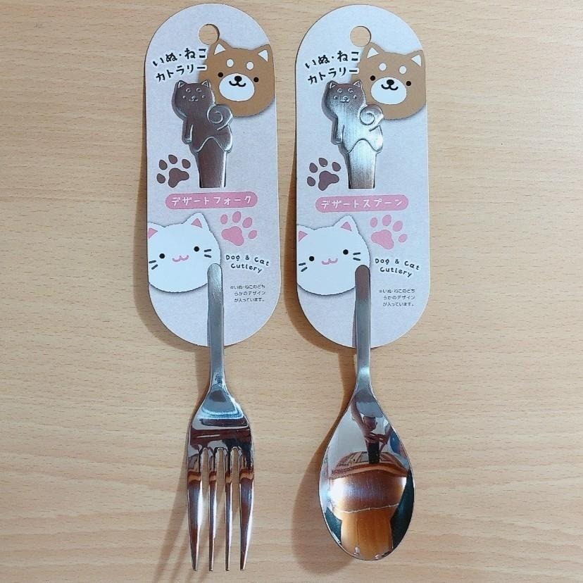 現貨 日本製 貓咪 柴犬 主題 湯匙 餐叉 叉子-細節圖2