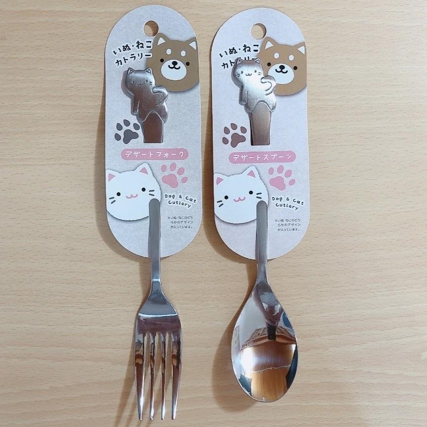 現貨 日本製 貓咪 柴犬 主題 湯匙 餐叉 叉子-細節圖4
