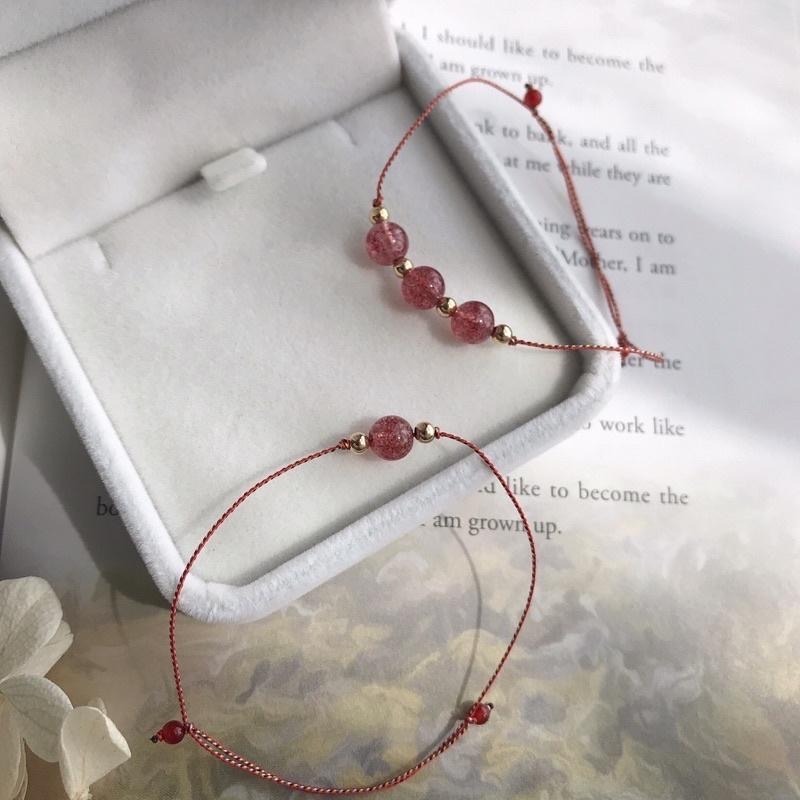 [zoeverglow] < 遇見 > 鴿血紅草莓晶x紅瑪瑙x五色線手繩｜14Kgf 極細 本命年-細節圖3