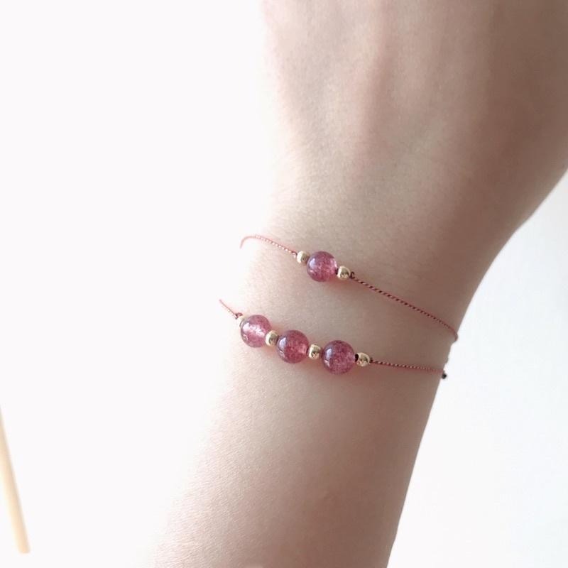 [zoeverglow] < 遇見 > 鴿血紅草莓晶x紅瑪瑙x五色線手繩｜14Kgf 極細 本命年-細節圖4