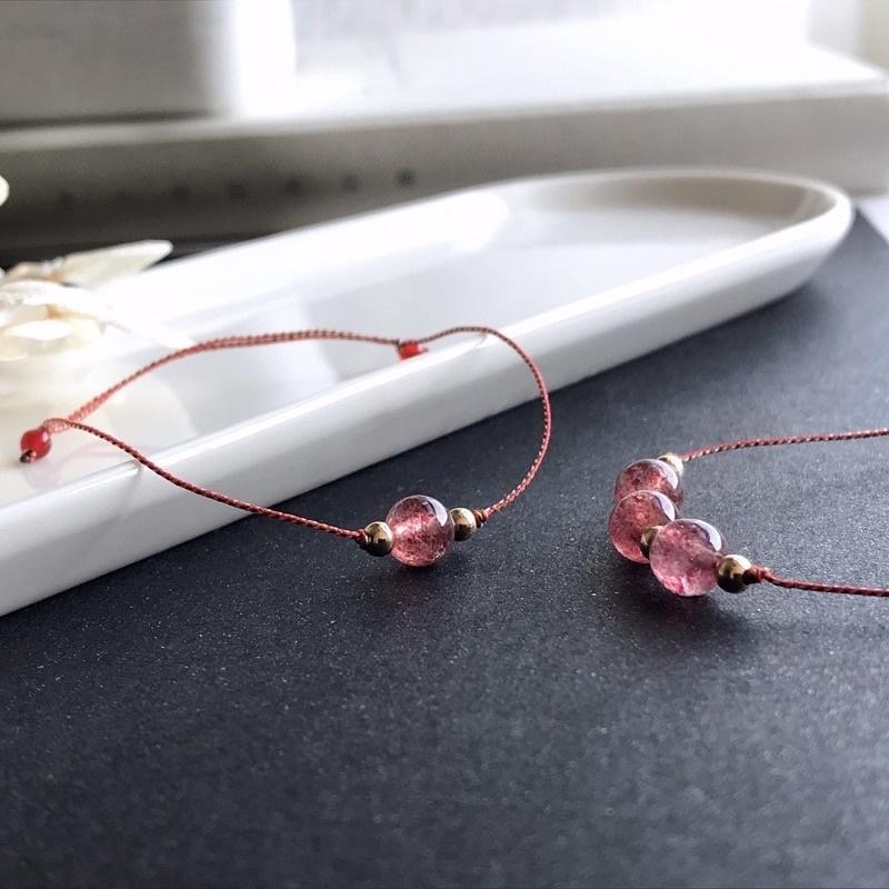 [zoeverglow] < 遇見 > 鴿血紅草莓晶x紅瑪瑙x五色線手繩｜14Kgf 極細 本命年-細節圖5