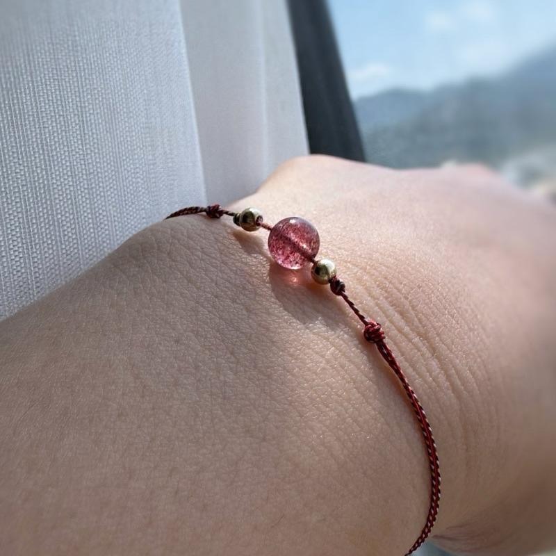 [zoeverglow] < 遇見 > 鴿血紅草莓晶x紅瑪瑙x五色線手繩｜14Kgf 極細 本命年-細節圖9