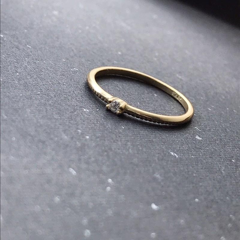 零碼出清＊s925純銀戒鍍14k金日系極簡單鋯-細節圖4