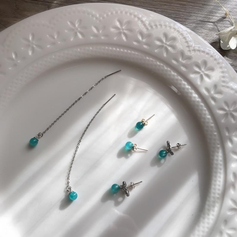 [zoeverglow]天河石s925純銀耳環｜耳線 耳釘 垂墜式 清新 簡約-細節圖3