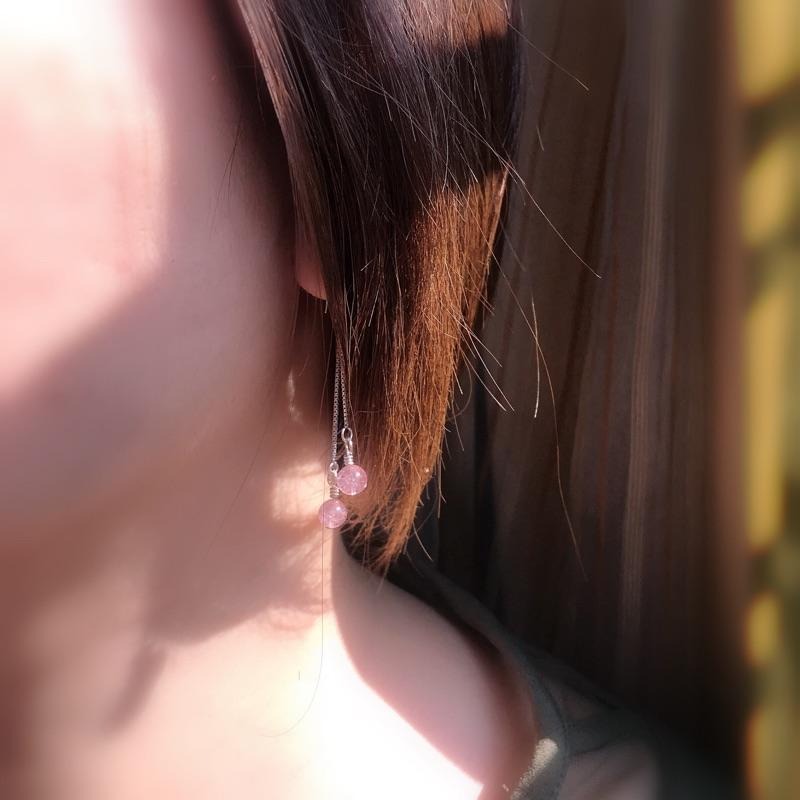 [zoeverglow] 草莓晶 石榴石 紅瑪瑙s925純銀耳環｜耳勾式-細節圖2