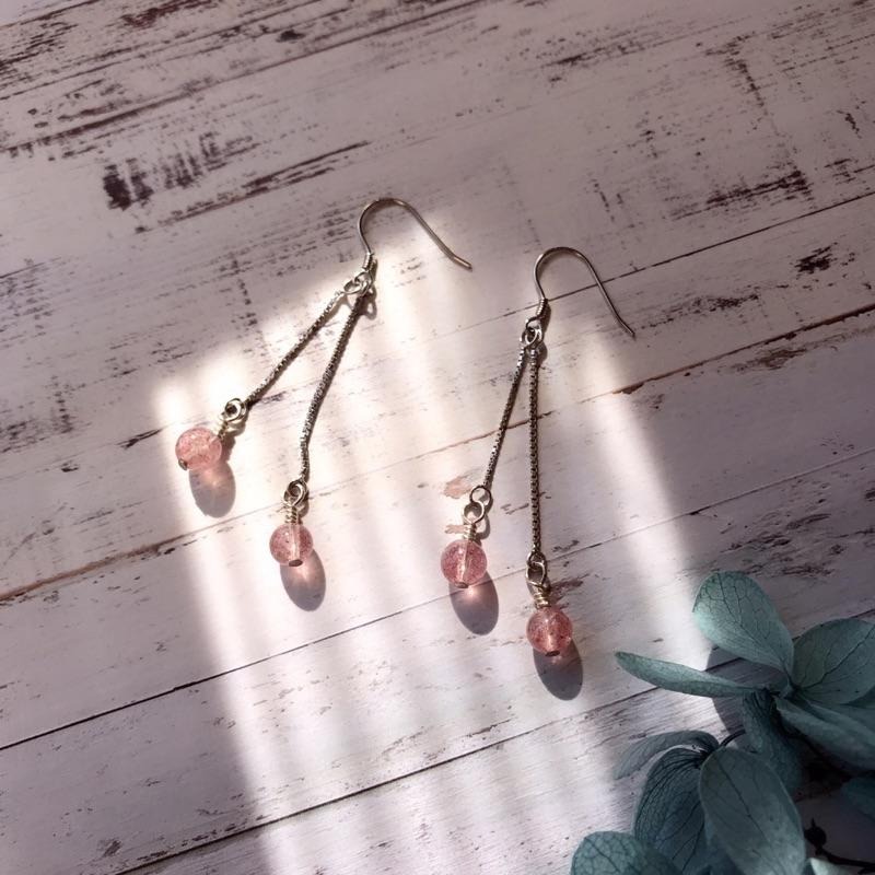 [zoeverglow] 草莓晶 石榴石 紅瑪瑙s925純銀耳環｜耳勾式-細節圖3