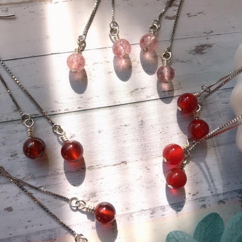 [zoeverglow] 草莓晶 石榴石 紅瑪瑙s925純銀耳環｜耳勾式-細節圖4