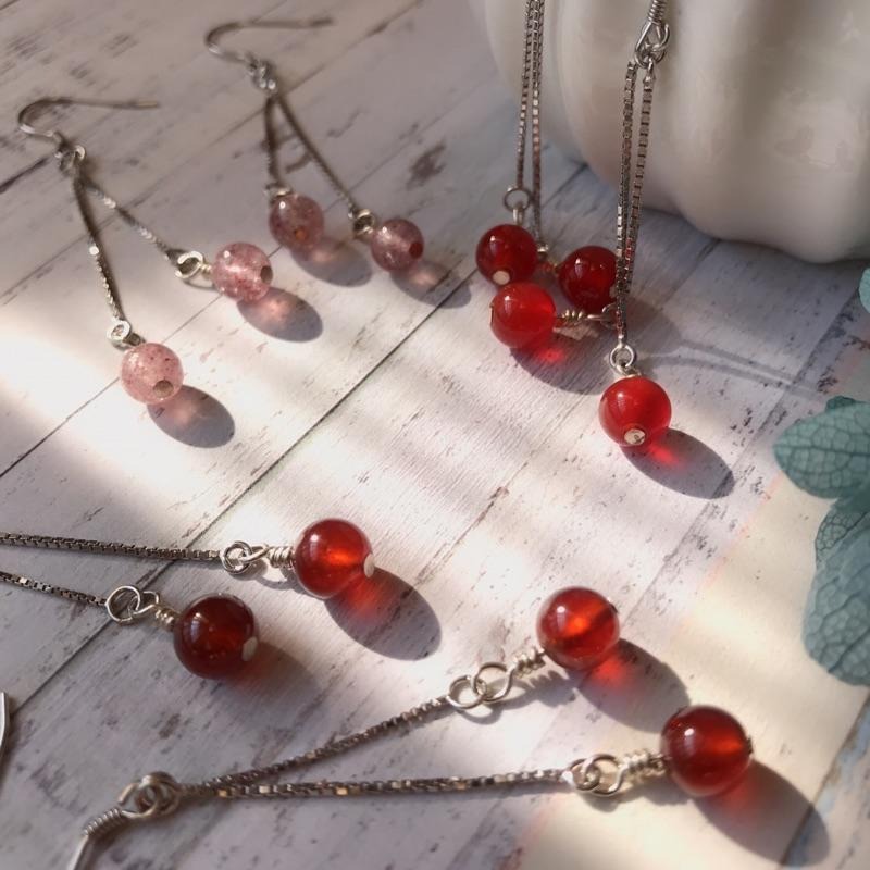 [zoeverglow] 草莓晶 石榴石 紅瑪瑙s925純銀耳環｜耳勾式-細節圖7