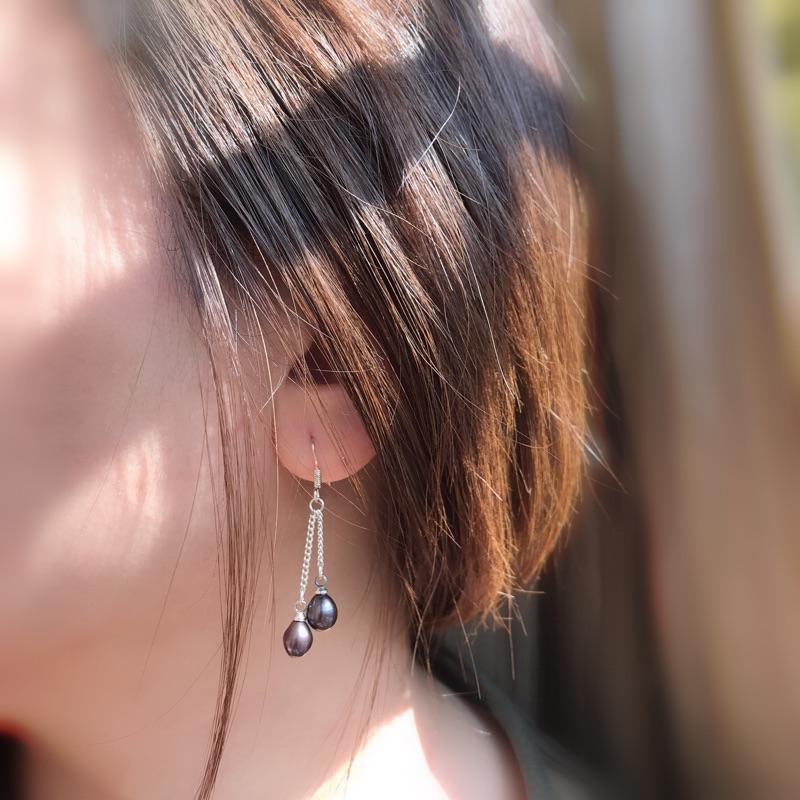 [zoeverglow] 天然淡水珍珠s925純銀耳環｜耳勾式-細節圖3